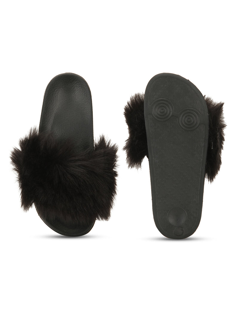 Total Black Fur Sliders