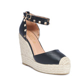 Studded ankle strap jute wedges