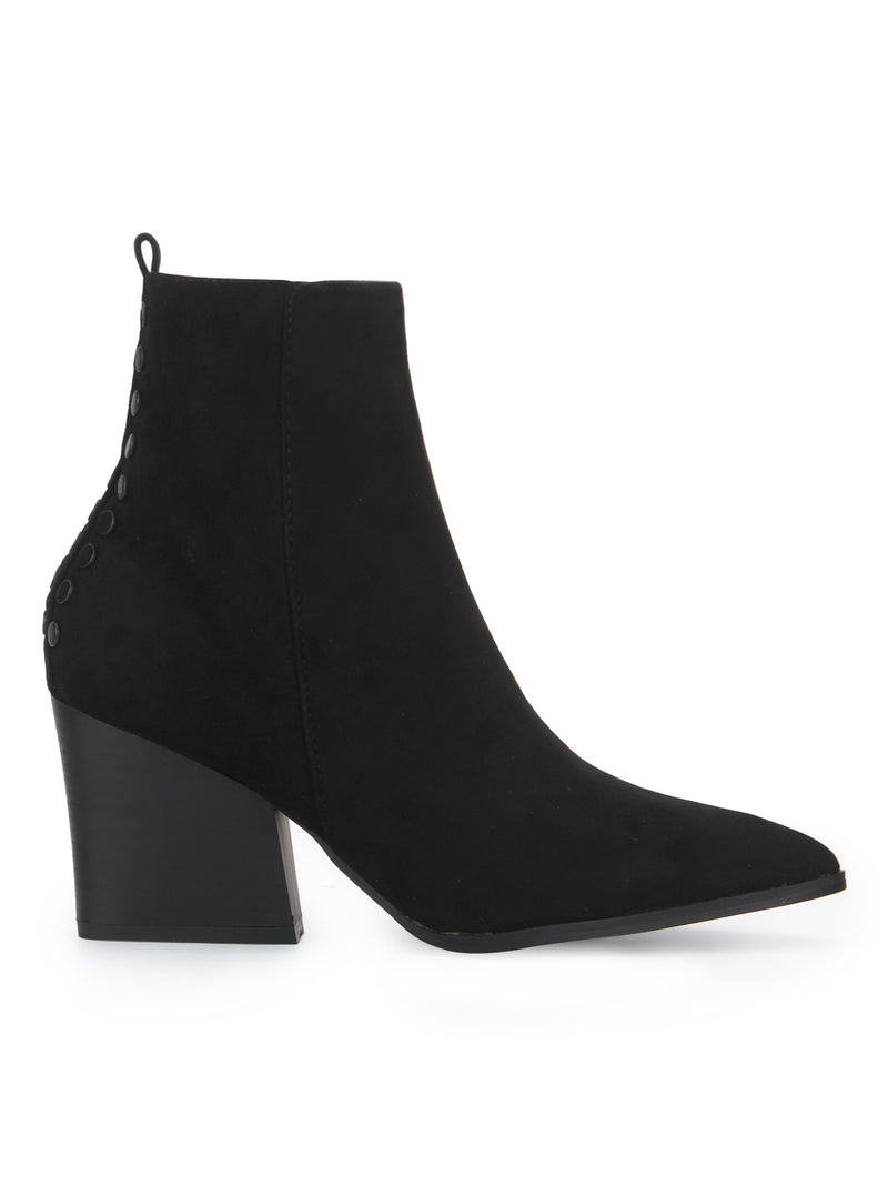 Black Micro Studded Block Heel Ankle Boots