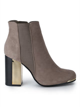 Taupe Micro Double Shade Block Heel Ankle Length Boots