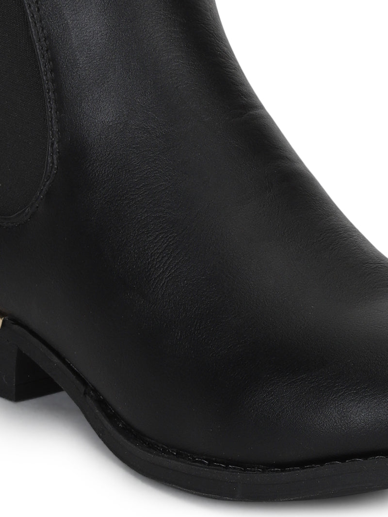 Black PU Chelsea Gold Lining Heel Ankle Boots