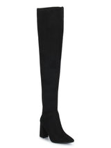 Black Micro Pointed Toe Block Heel Long Boots