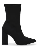 Black Lycra Sock Block Heel Ankle Boots