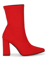 Red Lycra Sock Block Heel Ankle Boots