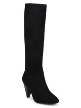 Black Micro Pointed Heel Long Boots