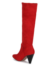 Red Micro Pointed Heel Long Boots
