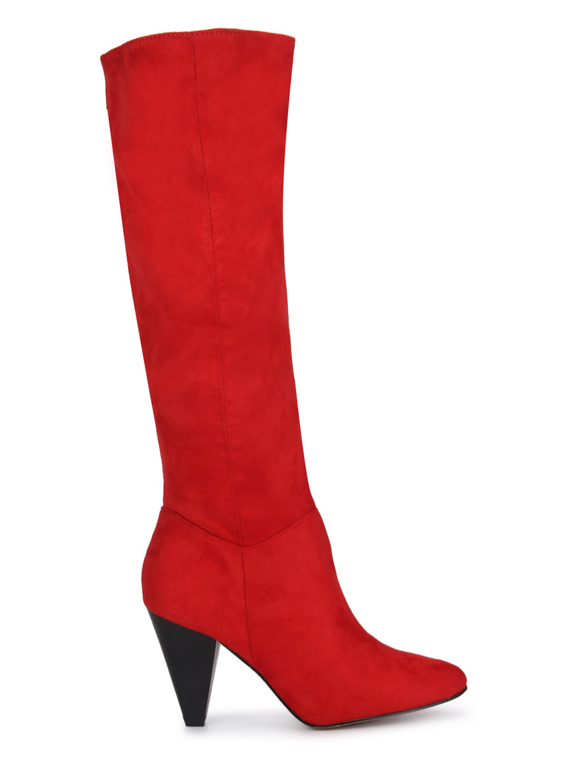 Red Micro Pointed Heel Long Boots