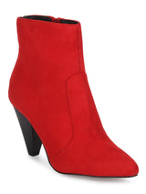 Red Micro Pointed Heel Ankle Boots