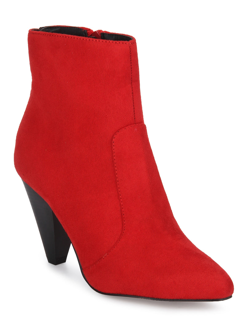Red Micro Pointed Heel Ankle Boots