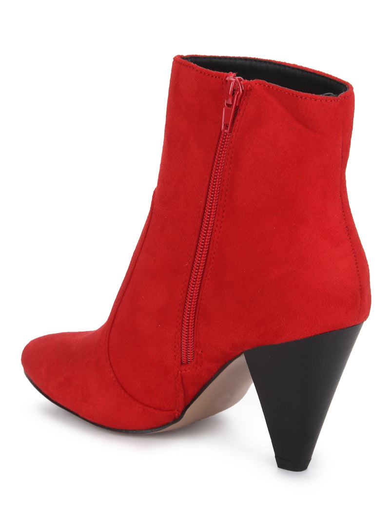 Red Micro Pointed Heel Ankle Boots