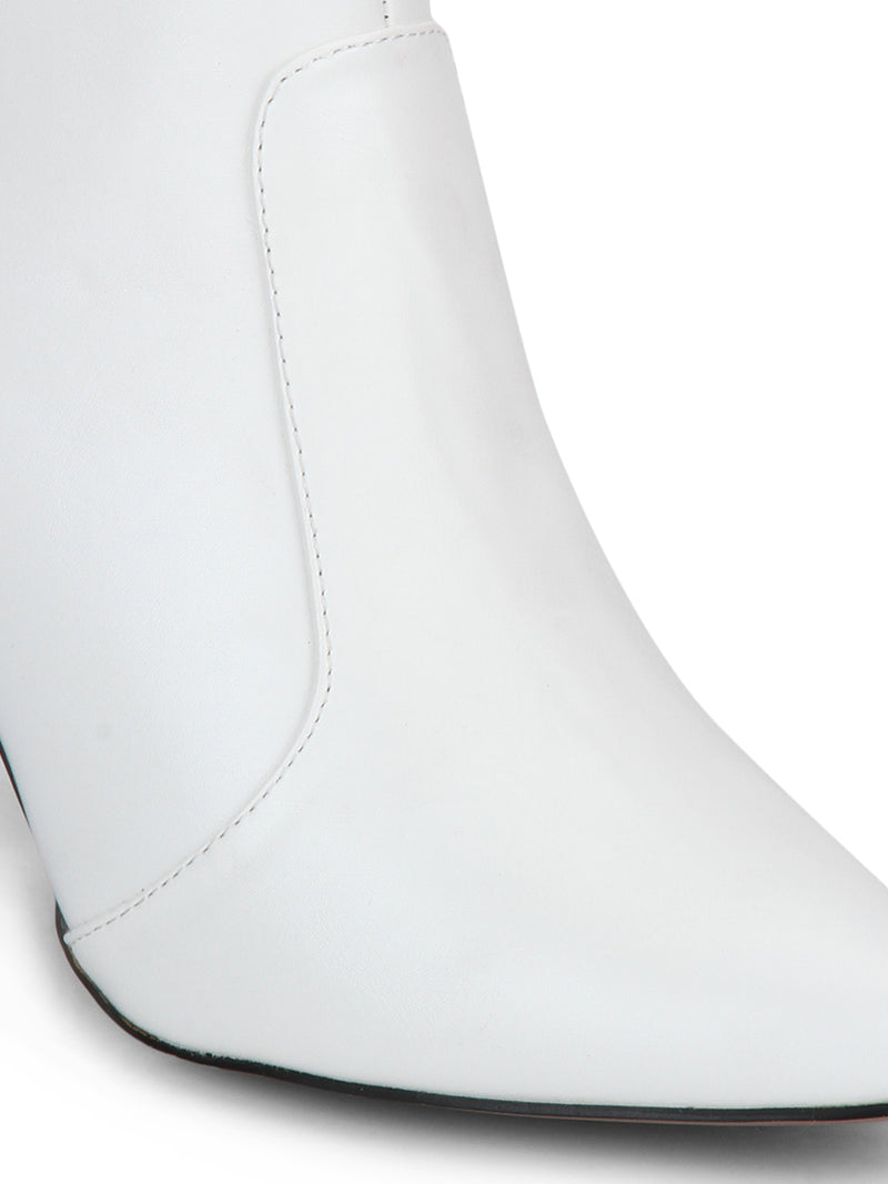White PU Pointed Heel Ankle Boots