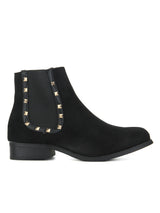 Black SU Stud Detailed Flat Ankle Length Boots