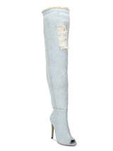 Light Blue Denim Stiletto Long Boots