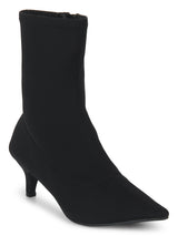 Black Lycra Low Heel Sock Ankle Boots