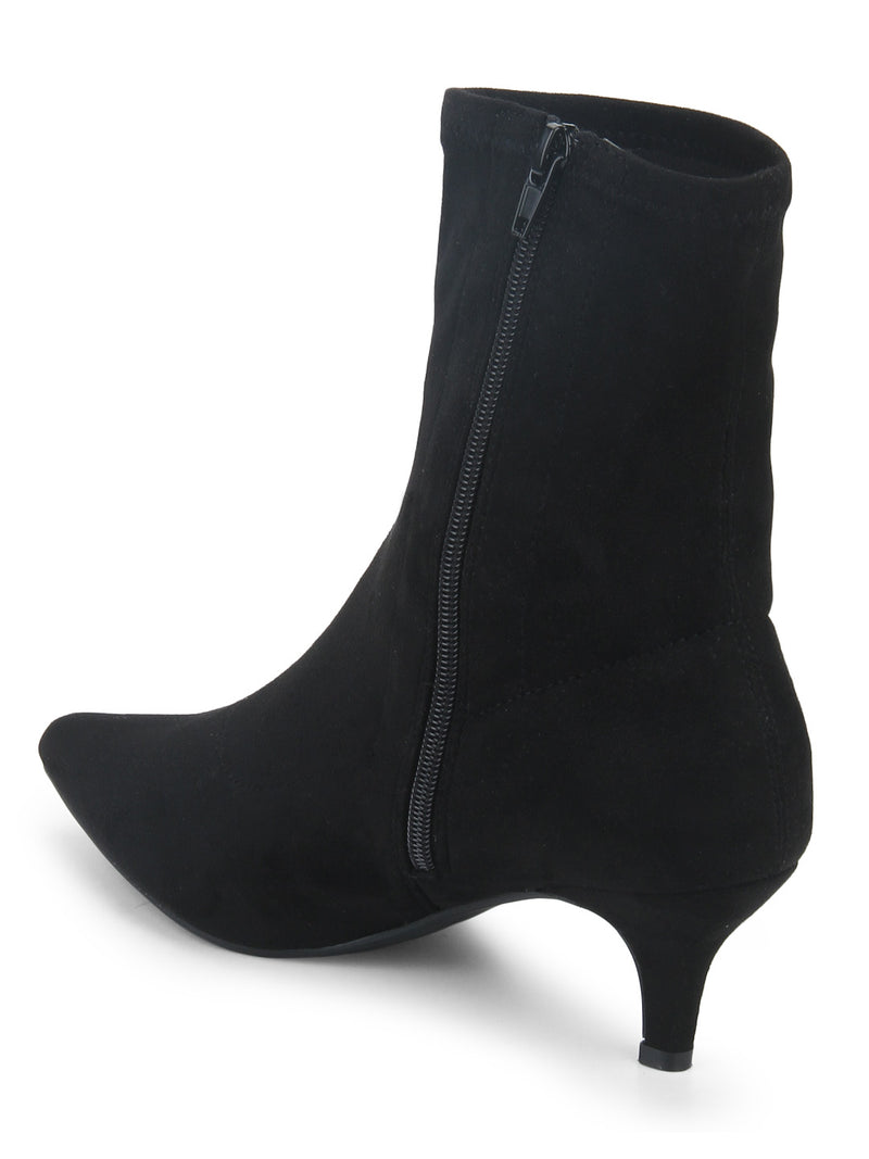 Black Micro Low Heel Sock Ankle Boots