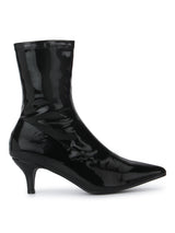 Black Patent Low Heel Sock Ankle Boots