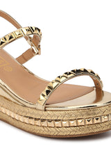 Gold Metallic Strapped Wedges