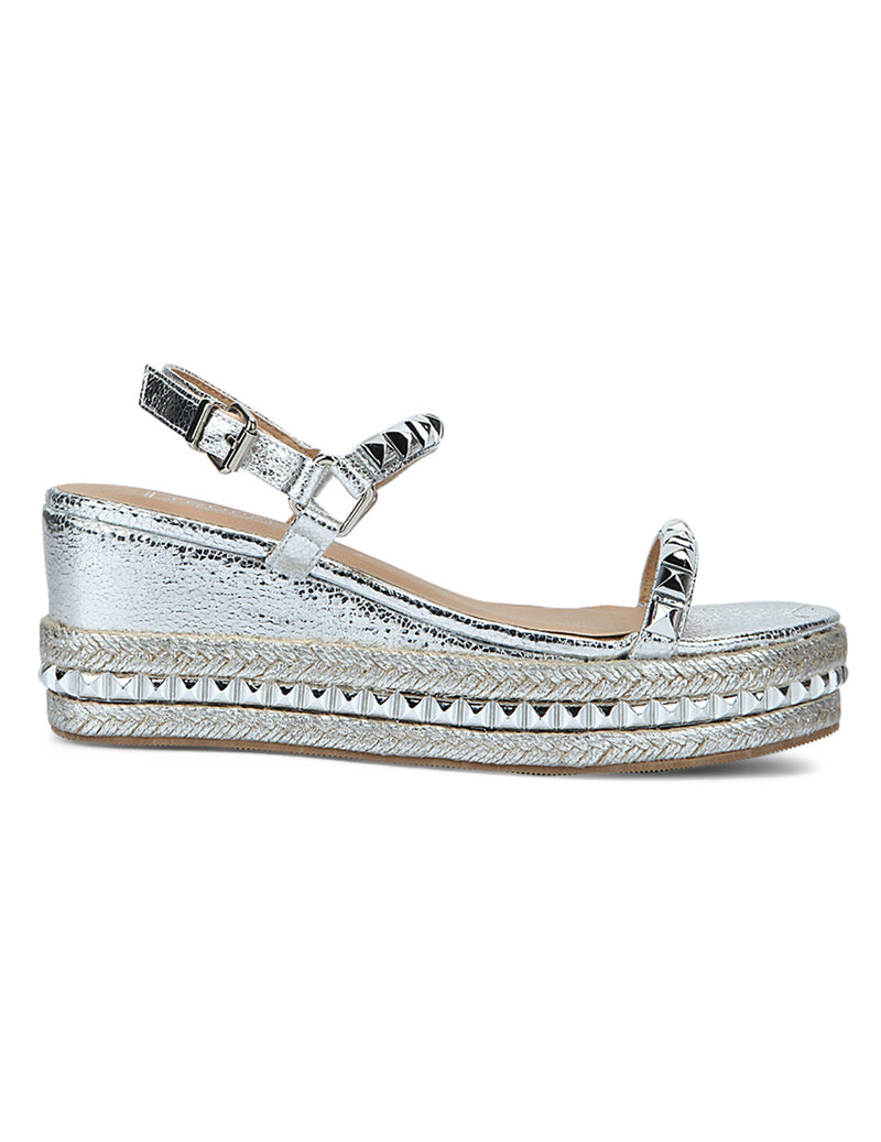 Silver Crack Metallic Strapped Wedges