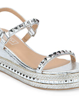 Silver Crack Metallic Strapped Wedges