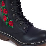 Lace Up Embroidery Ankle Boots