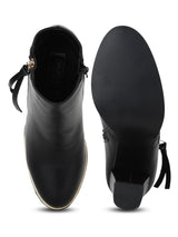 Black PU Side Zipper Block Heel Ankle Boots