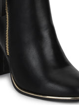 Black PU Side Zipper Block Heel Ankle Boots