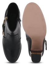 Black PU Golden Heel Zipper Ankle Boots
