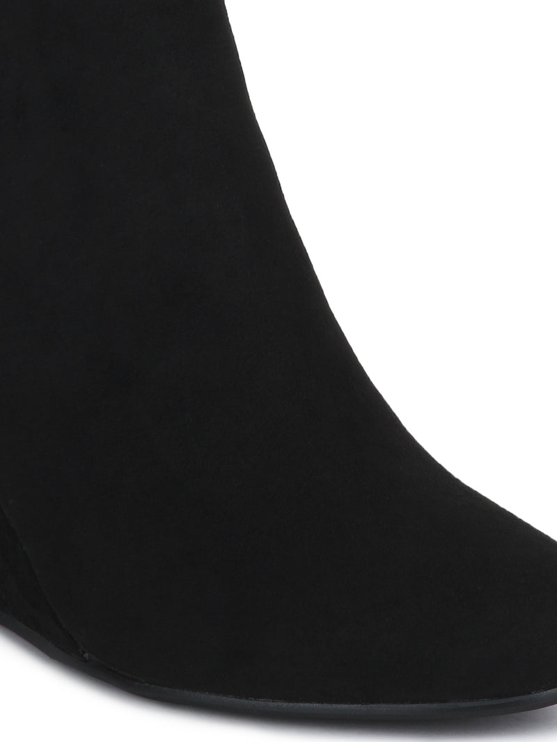 Black Micro Wedge Heel Ankle Boots