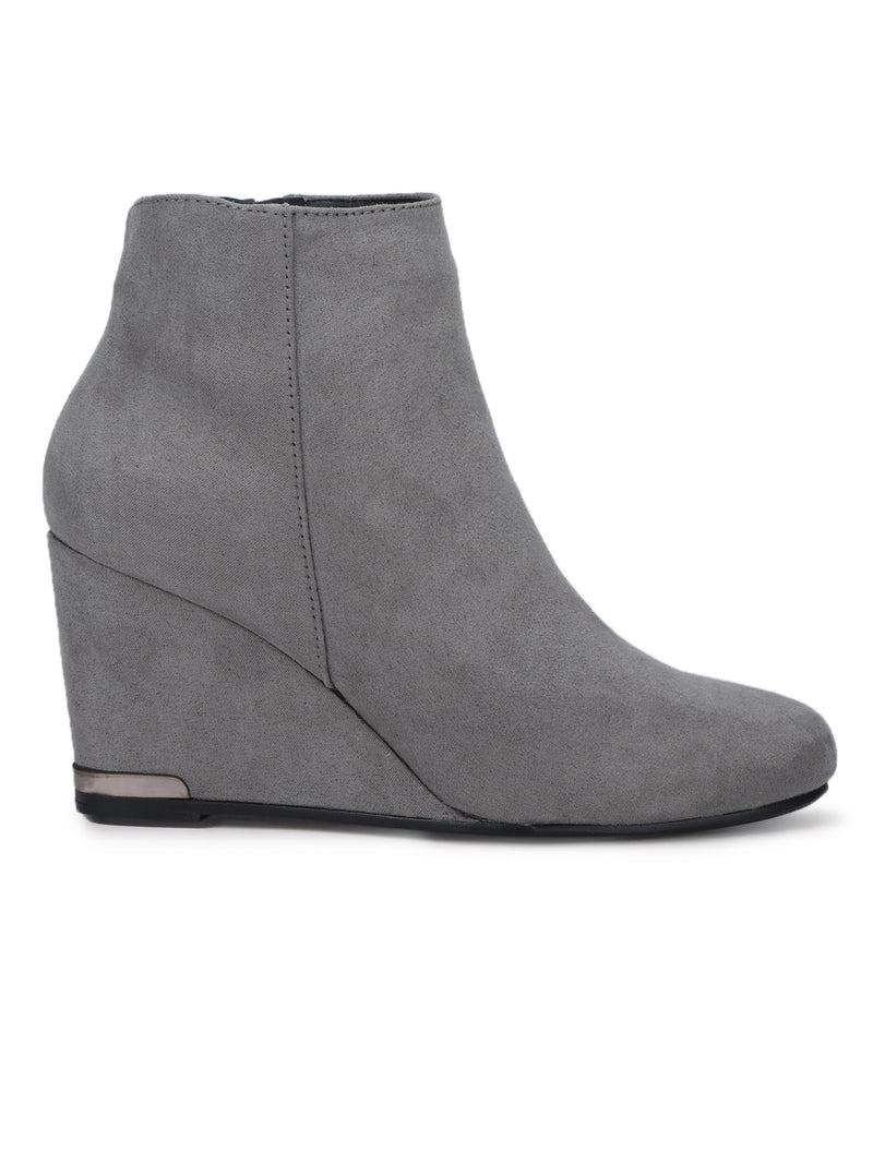 Grey Micro Wedge Heel Ankle Boots