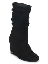 Black Micro Slouched Wedge Heel Ankle Boots