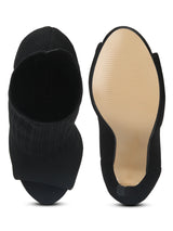 Black Knit Peep Toe Stiletto Ankle Boots