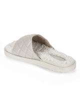 White PU Faux Fur Quilted Slip Ons