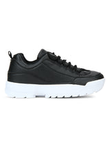 Black Cleated Bottom Lace-Up Sneakers
