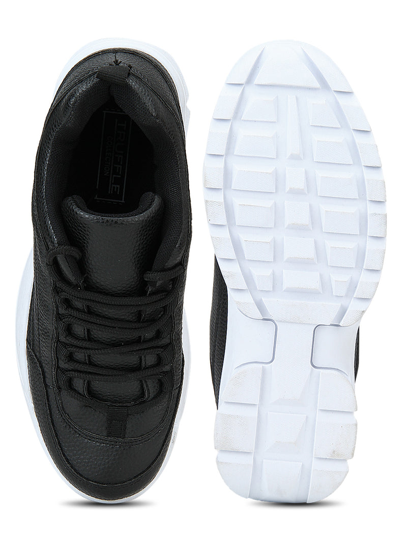 Black Cleated Bottom Lace-Up Sneakers