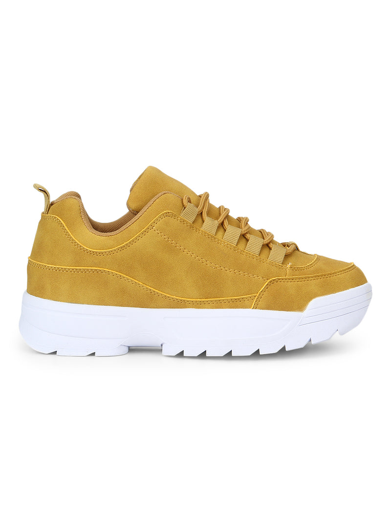 Mustard Micro Cleated Bottom Lace-Up Sneakers