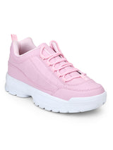 Pink Cleated Bottom Lace-Up Sneakers