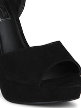 Black Microfibre Ankle Strap Stiletto Pumps