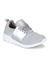 Grey PU Mesh Lace-Up Sneakers