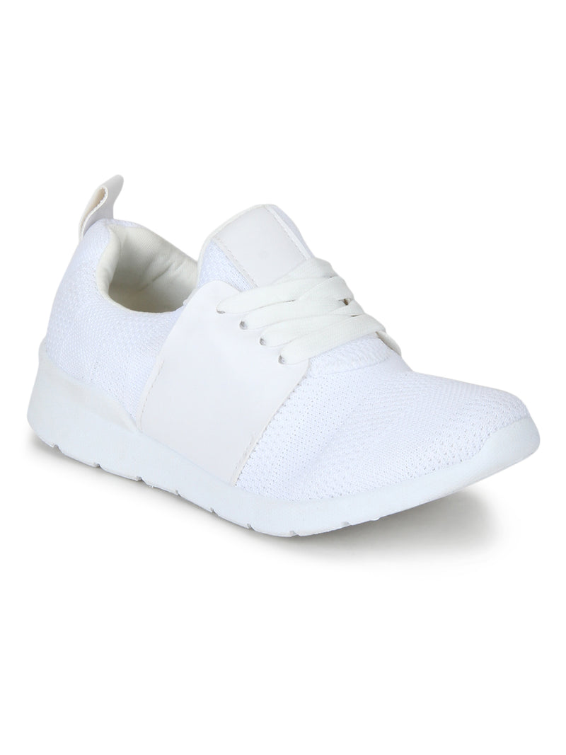 White PU Mesh Lace-Up Sneakers