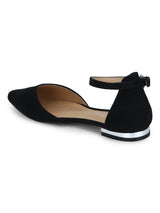 Black Micro Ankle Strap Belly Flats