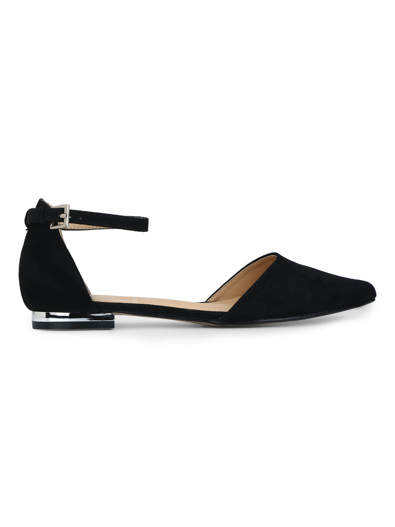 Black Micro Ankle Strap Belly Flats
