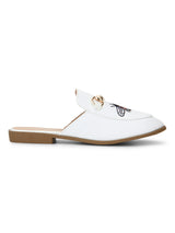 White PU Bee Detailed Open Back Flat Loafers