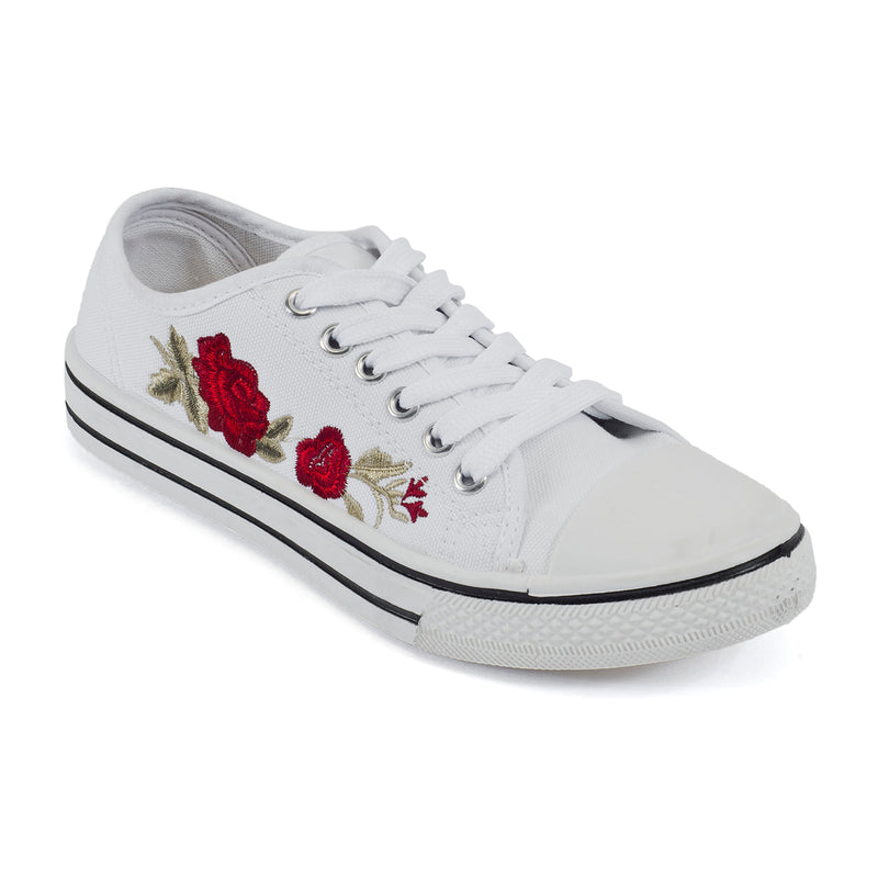 Canvas Lace Up Embroidery Trainers