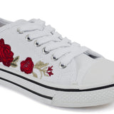 Canvas Lace Up Embroidery Trainers