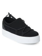 Black Platform Laced Slip-On Sneakers