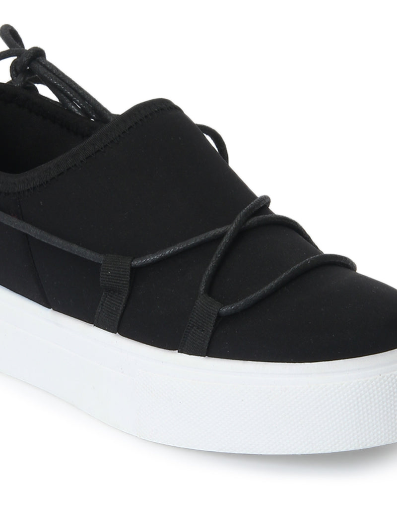 Black Platform Laced Slip-On Sneakers
