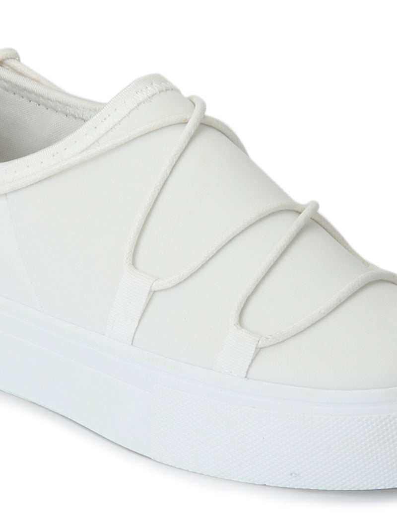 White Platform Laced Slip-On Sneakers