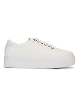 White PU Snake Skin Texture Lace-up Sneakers