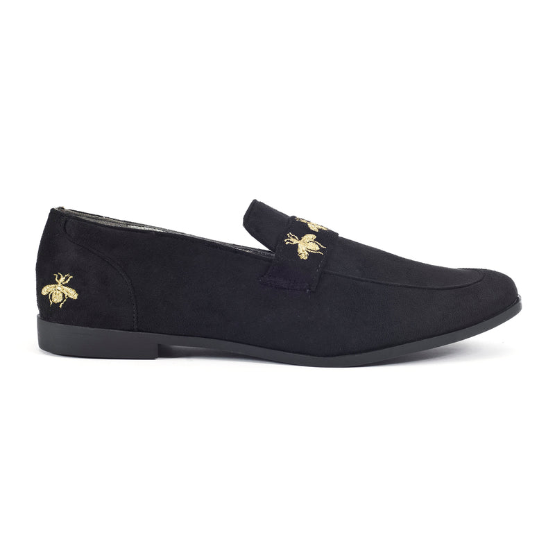 Faux Suede Bee Detail Flat Slip On Loafers