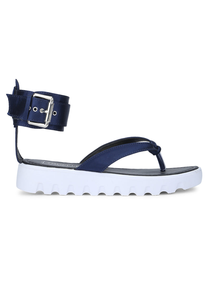 Blue Crossover Ankle Strap Flats